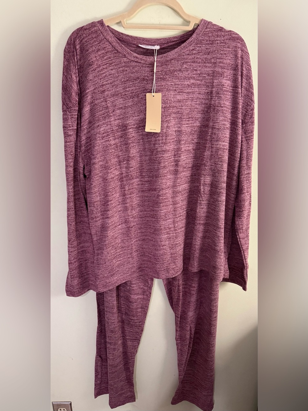 NWT Ekouaer Plum Heather Long sleeve 2 Piece  Lounge / Sleep Set L